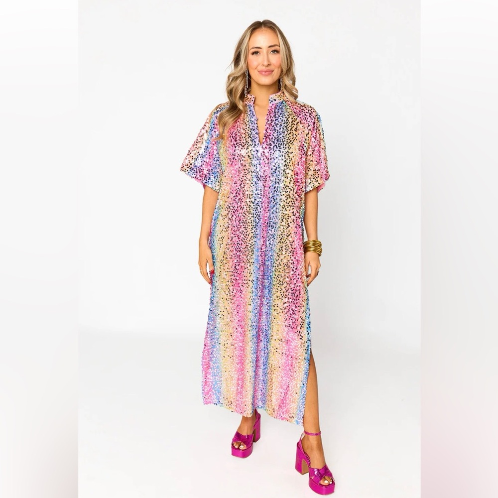 Buddy Love NWT Leighton Colorful Sequin Festival Maxi Dress Sz XS Party Rainbow